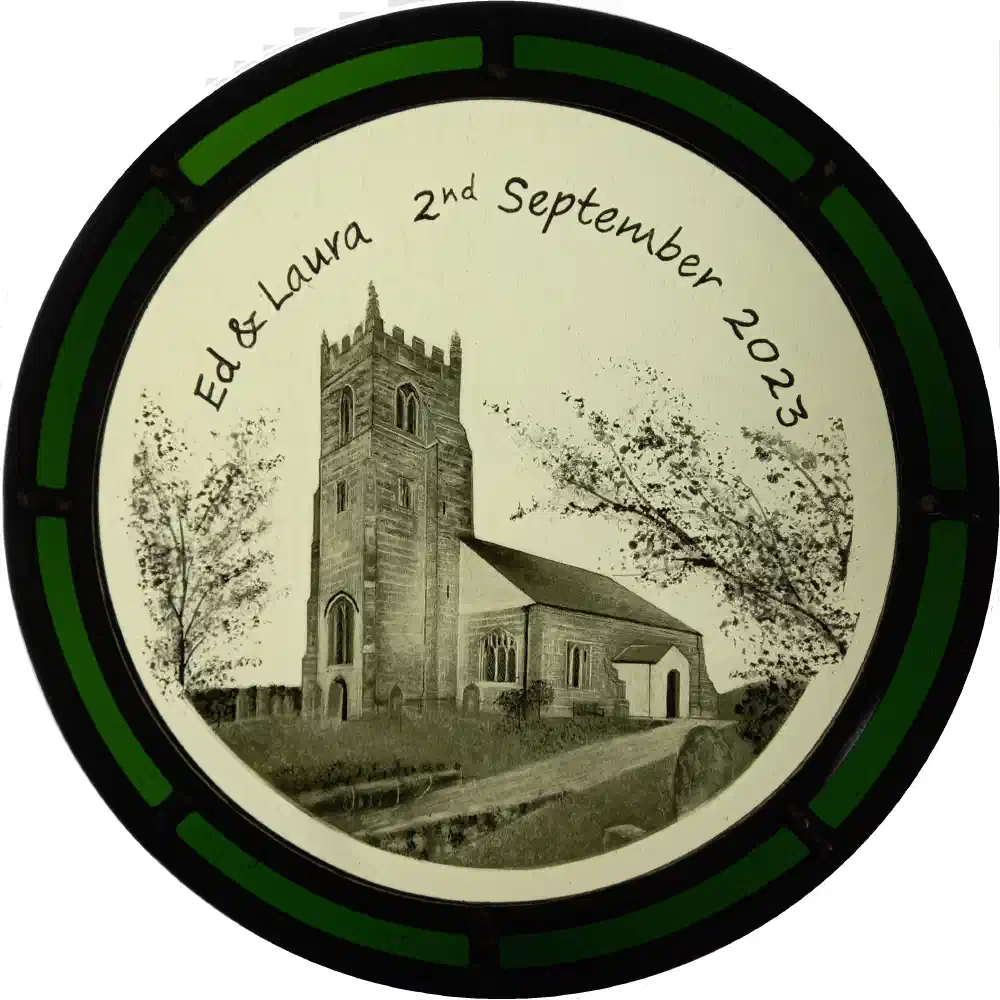 Hand-painted roundel of a country church