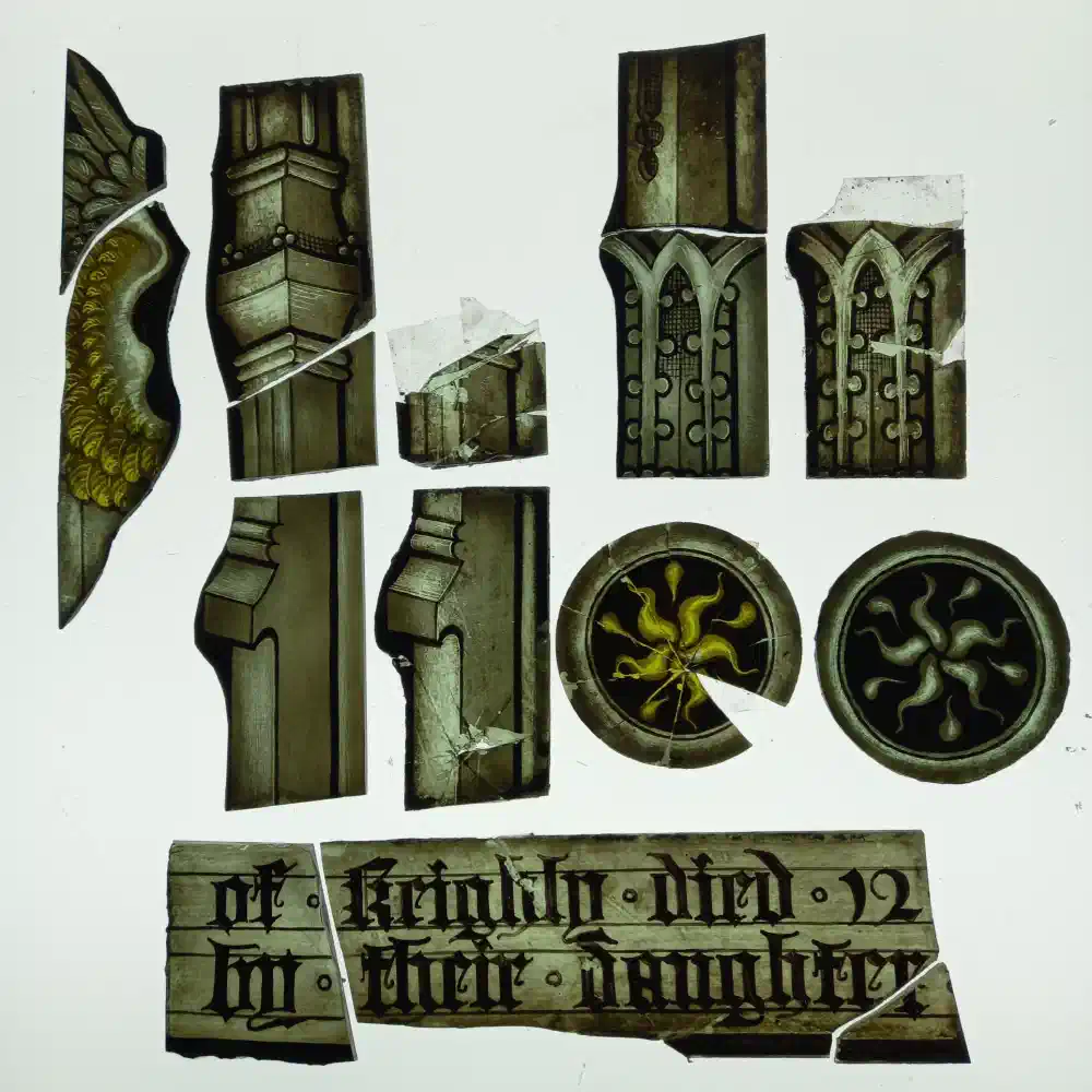 Medieval glass under conservation on the bench